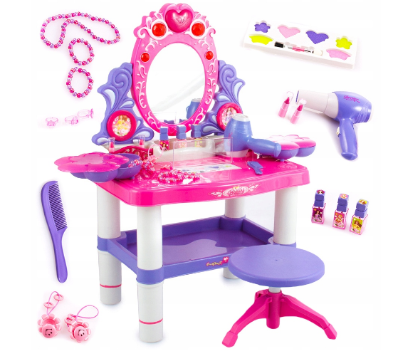 Jucarie Set 2 in 1 Masuta de toaleta, KINDERPLAY pentru copii, cu accesorii 62 x 33 x 64 cm, roz