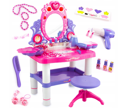 Jucarie Set 2 in 1 Masuta de toaleta, KINDERPLAY pentru copii, cu accesorii 62 x 33 x 64 cm, roz