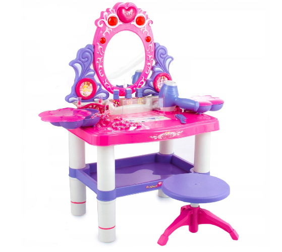 Jucarie Set 2 in 1 Masuta de toaleta, KINDERPLAY pentru copii, cu accesorii 62 x 33 x 64 cm, roz