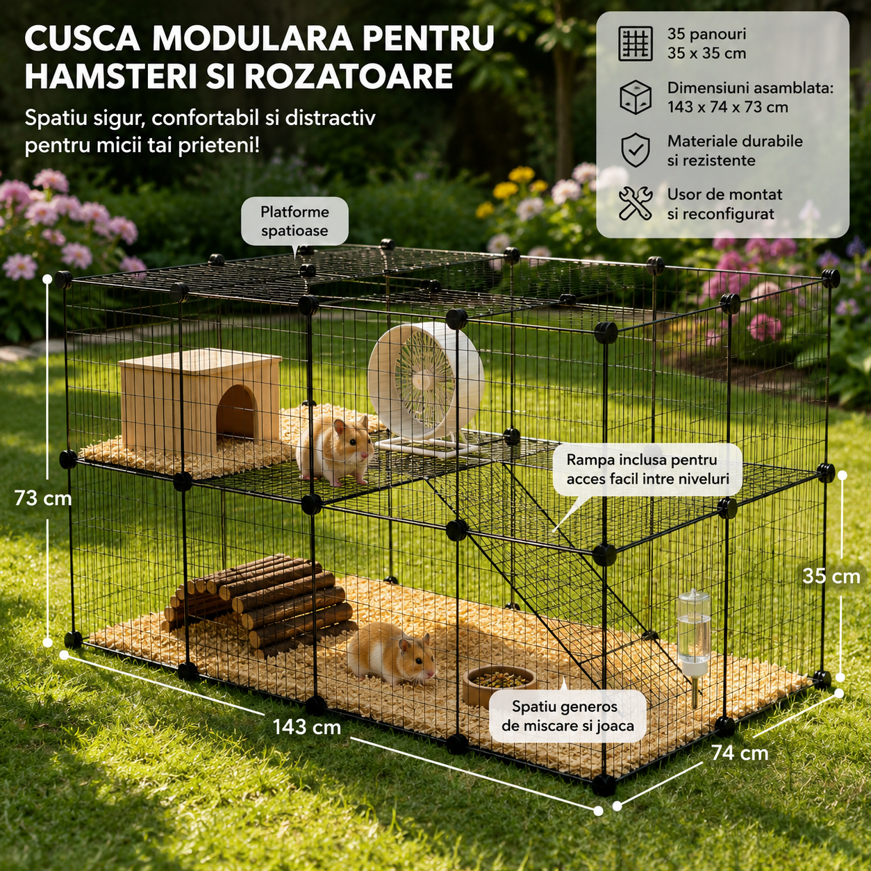 Cusca modulara pentru rozatoare idealSTORE, Formata din 35 de panori individuale metalice de dimensiune 35 x 35 cm