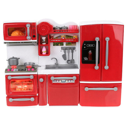 Bucatarie pentru papusi, 3 corpuri independente + 47 accesorii, efecte sonore si luminoase, 37x7,5x27 cm, culoare rosu