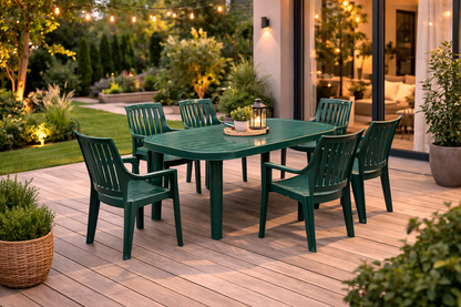 Set masa gradina idealSTORE cu 6 scaune si masa 135x82 cm, polipropilena rezistenta UV