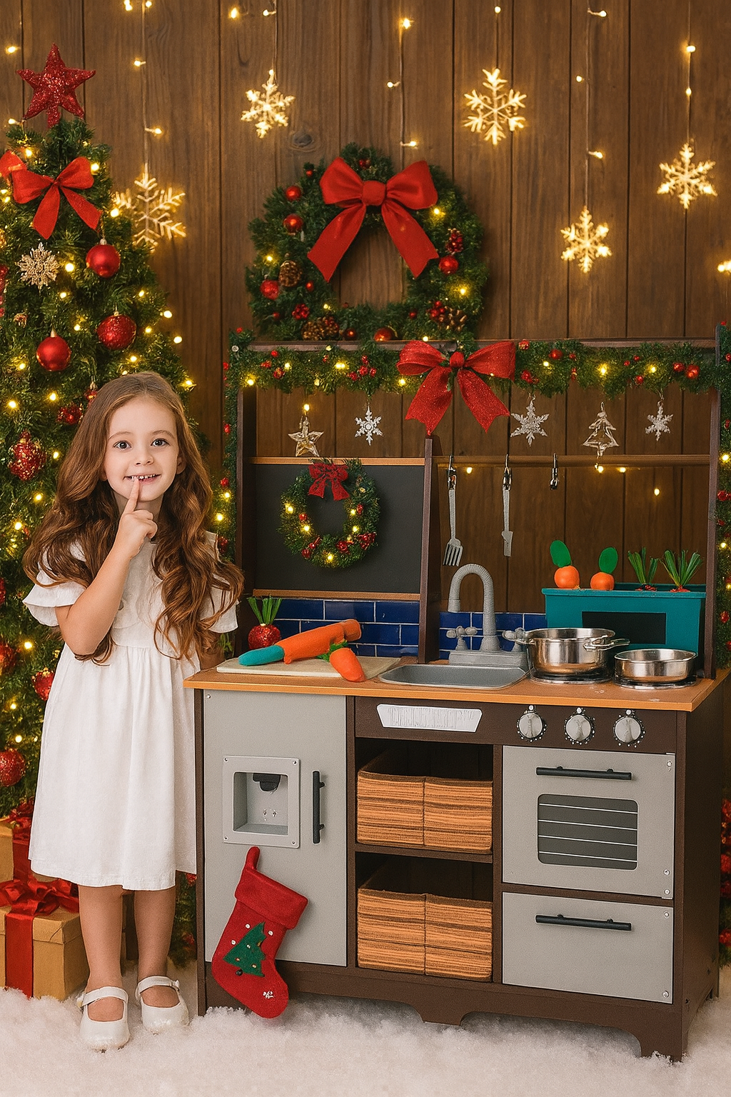 Bucatarie Multifunctionala din lemn The Taste Of The Chef idealSTOR pentru copii, Dimensiuni 74 x 30 x 95 cm Accesorizata cu legume Recipiente, Oale, Dozator de Apa, Dulapuri care se pot deschide, Fara margini ascutite