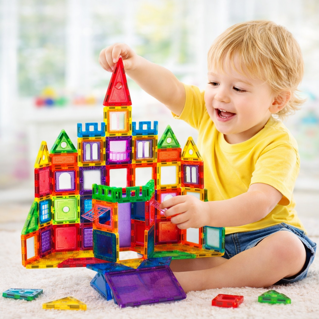 Set Inteligent de constructie MAGNETIC  idealSTORE,Include 106 piese Multicolore