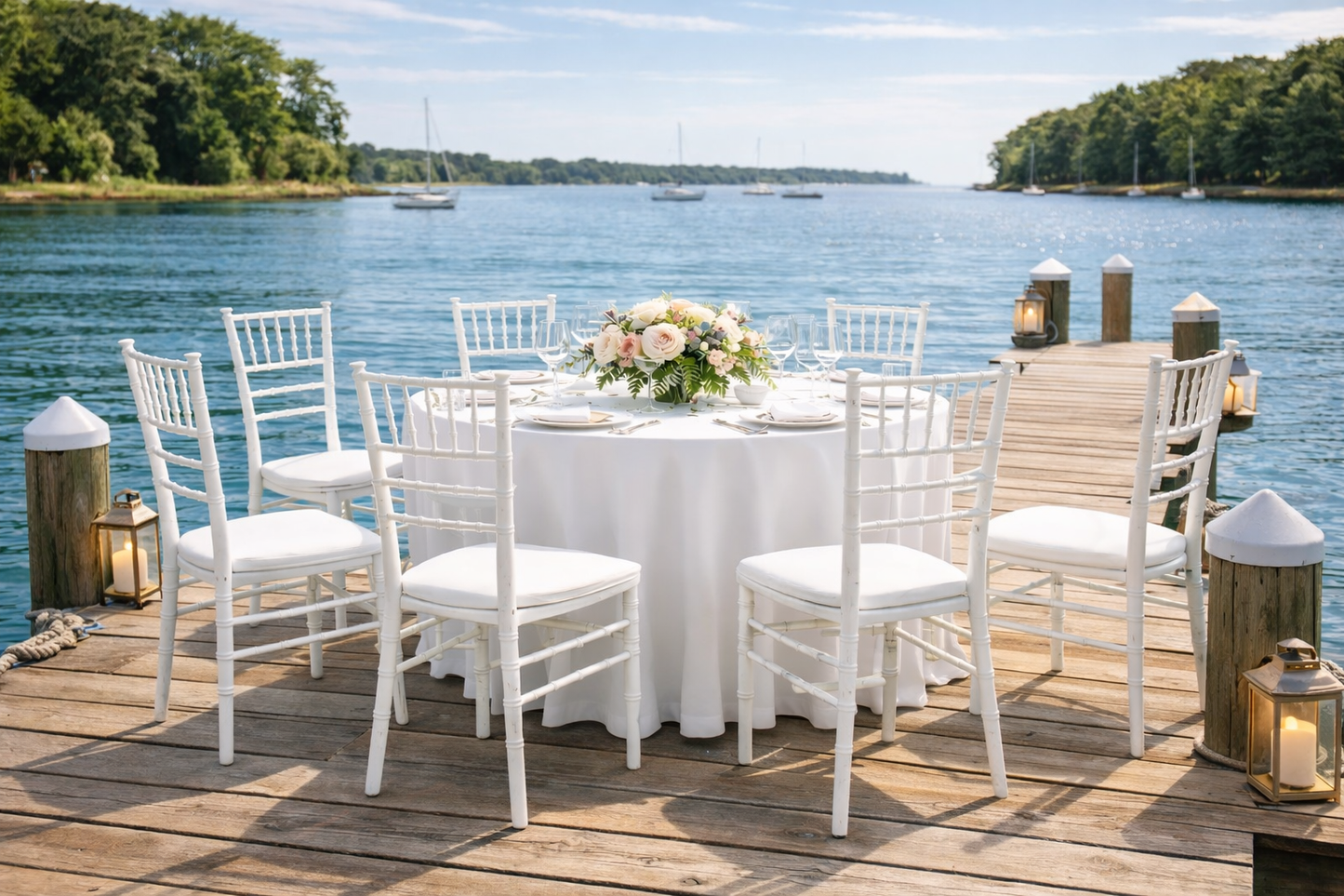 Set 6 Scaune Eveniment tip Chiavari idealSTORE Alb, 87 cm, Rezistent, Pentru Nunti, Restaurante si Gradini