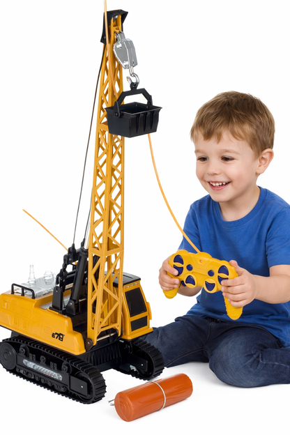 Macara interactiva cu Telecomanda CRANE LUXURY idealSTORE, Dimensiuni 21x14x49 cm Constructie Stabila Accesorizata cu grinda de lemn, Brat mobil 680, Sine de cauciuc, Lumini LED, Alimentare USB