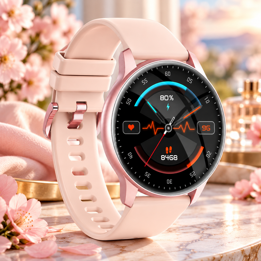Ceas SmartWatch Lensa idealStore, Ecran HD 1.35', Notificari Apeluri/Mesaje/Aplicatii, Monitorizare Ritm Cardiac, Tensiune Arteriala, Oxigen din Sange, Moduri Sport, Momento Menstrual, Impermeabil, Roz