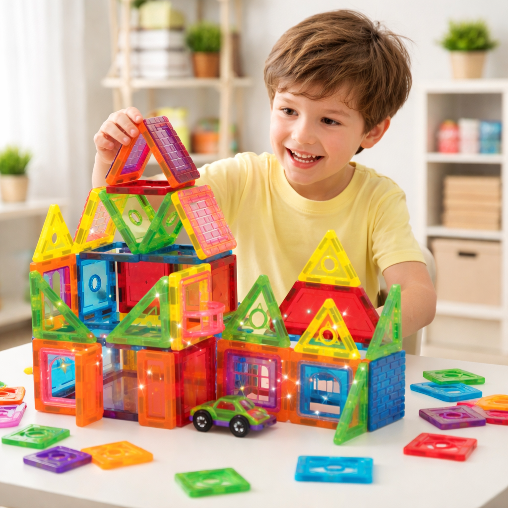 Set Inteligent de constructie IdealStore 3D Magnetic Fun, 44 de Piese Multicolore, Educativ- Creativ, Stimularea gandirea