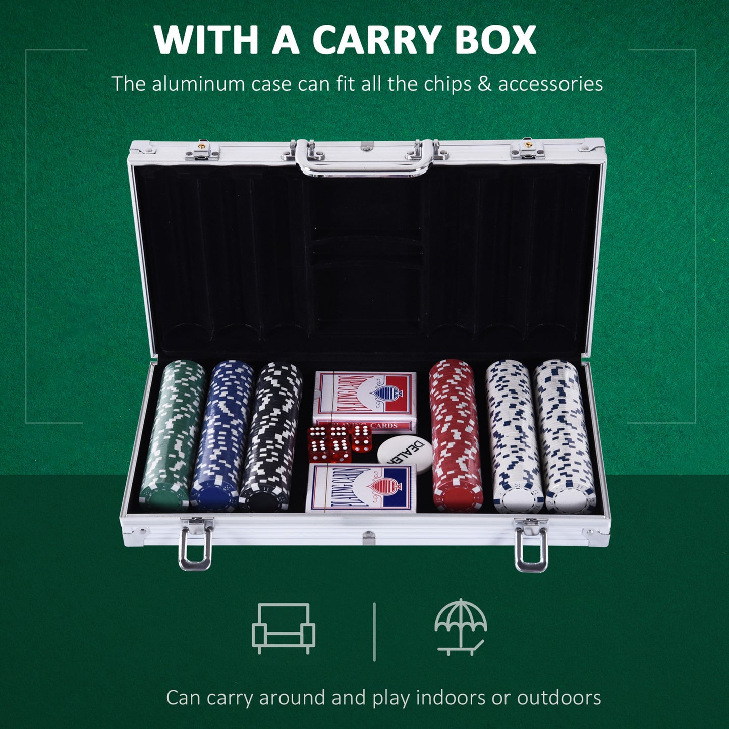 Set de Poker Homcom, 300 jetoane, Carcasa din aluminiu, Argintiu