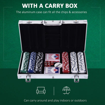 Set de Poker Homcom, 300 jetoane, Carcasa din aluminiu, Argintiu
