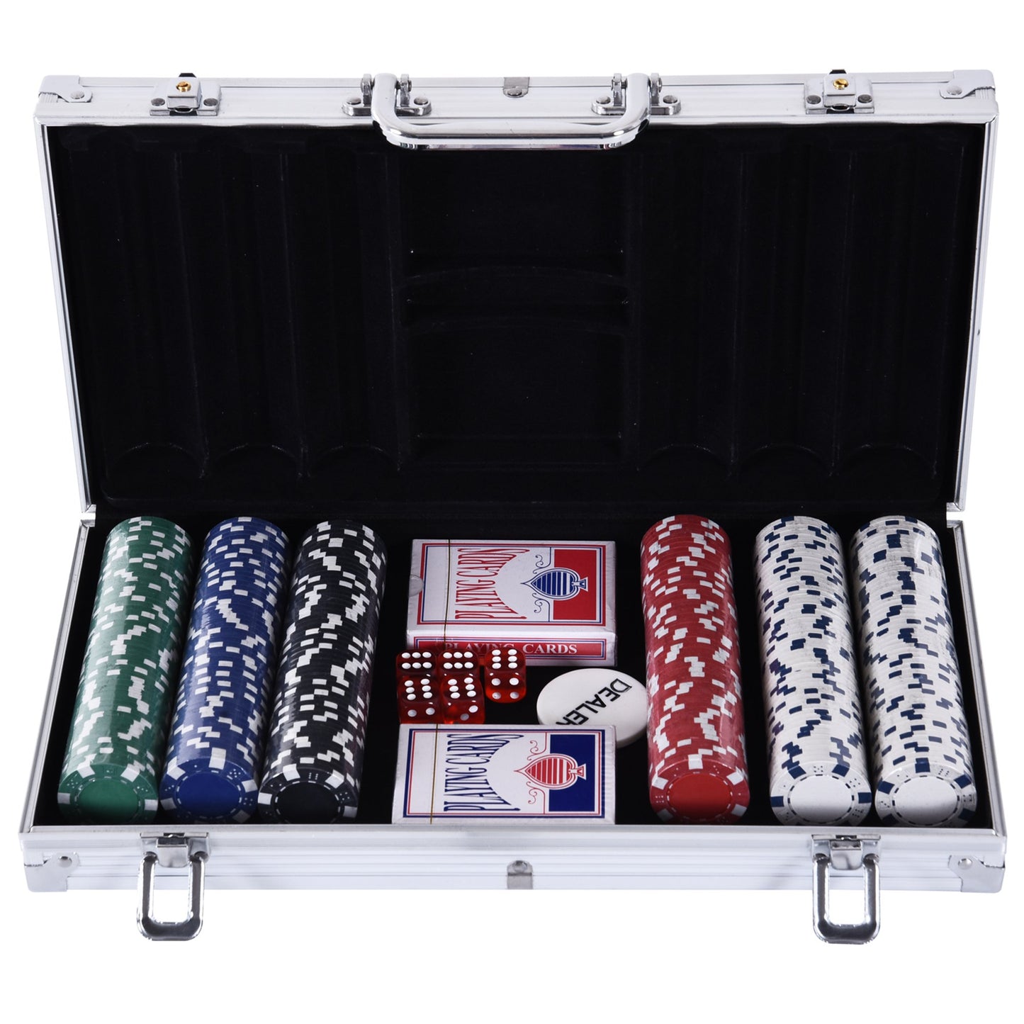 Set de Poker Homcom, 300 jetoane, Carcasa din aluminiu, Argintiu