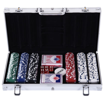 Set de Poker Homcom, 300 jetoane, Carcasa din aluminiu, Argintiu