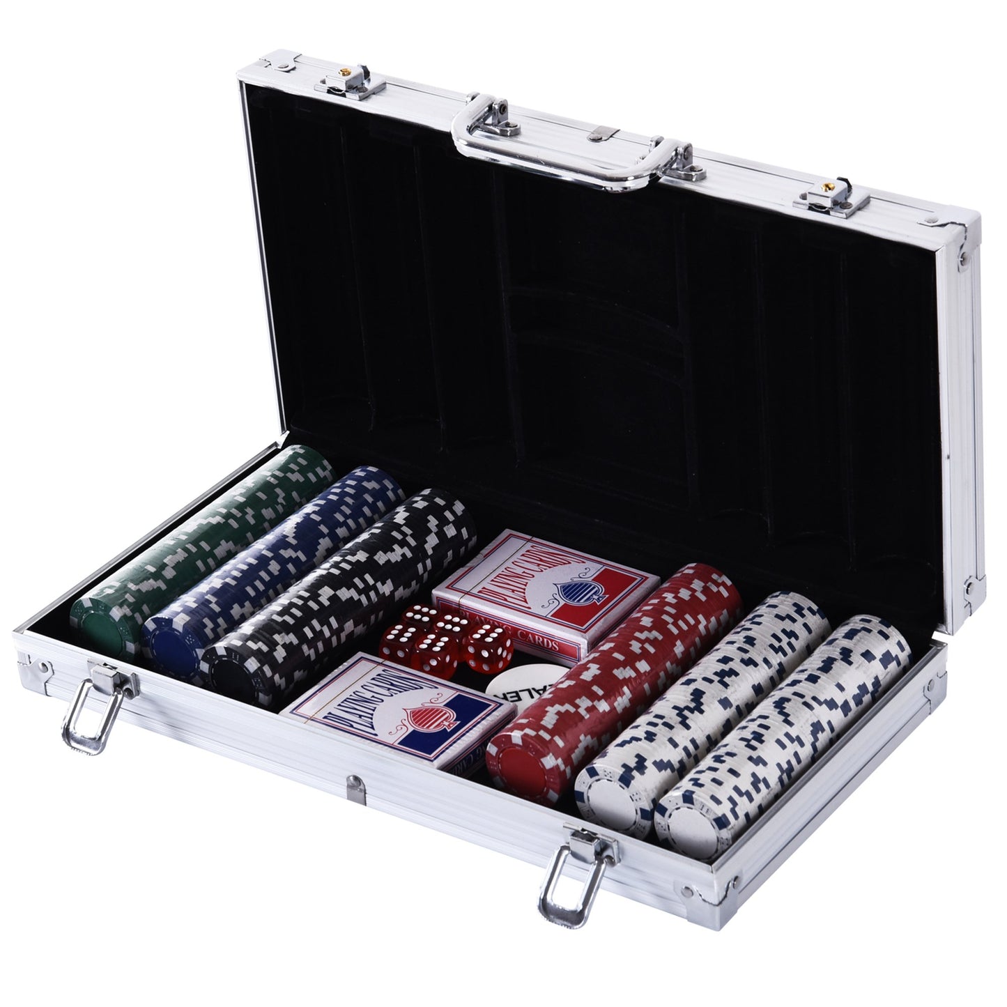 Set de Poker Homcom, 300 jetoane, Carcasa din aluminiu, Argintiu