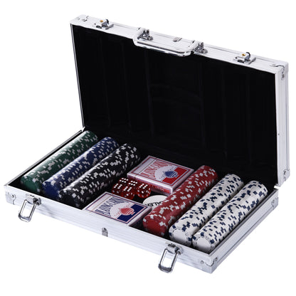 Set de Poker Homcom, 300 jetoane, Carcasa din aluminiu, Argintiu