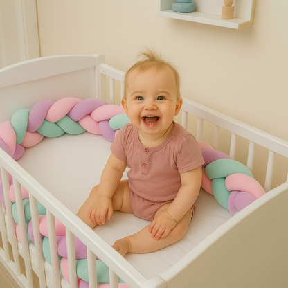 Protectie Laterala pentru Patut Bumper Rico idealSTORE, Lungime 3 m, Material moale, Placut la atingere, Protejeaza impotriva curentilor de aer si a loviturilor, Antialergic