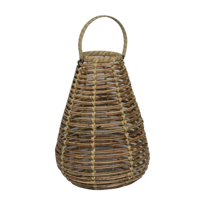Accesoriu Decorativ idealSTORE, Suport Lumanare, cu Agatatoare, Material Poliratan, pentru Decorarea Terasei si a Gradinei, Culoare Ratan Rustic, 24 x 30 cm