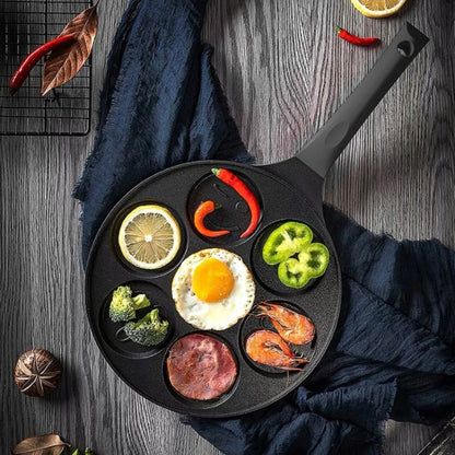 Tigaie antiaderenta pentru mini clatite, mic dejun, Smiley Face- 7 forme, pentru copii, neagra