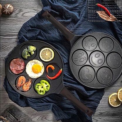 Tigaie antiaderenta pentru mini clatite, mic dejun, Smiley Face- 7 forme, pentru copii, neagra