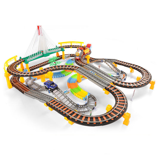 Set Joc Pista de Curse 2-in-1 cu Masina si Trenulet