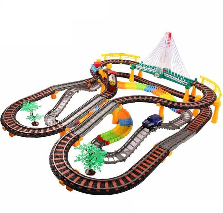 Set Joc Pista de Curse 2-in-1 cu Masina si Trenulet