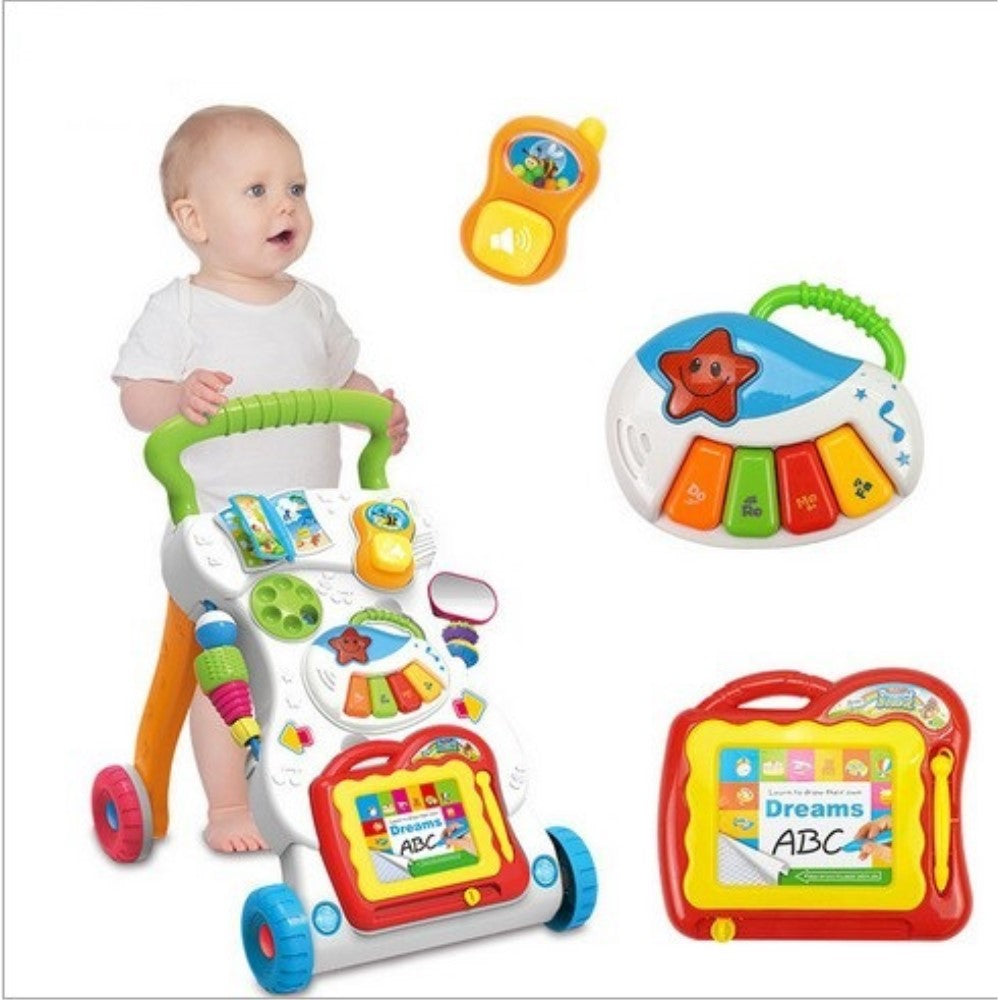 Premergator Baby Walker, multifunctional, pentru bebe, 7 jucarii montabile, Alb