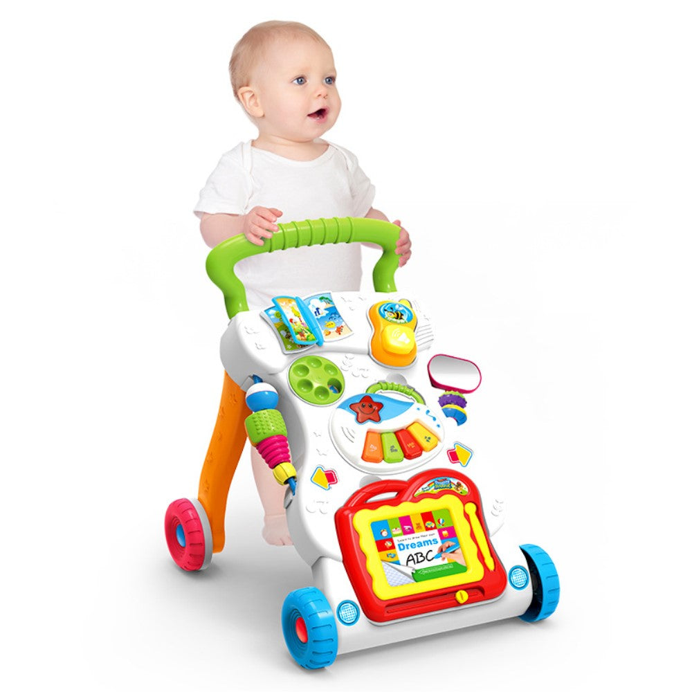 Premergator Baby Walker, multifunctional, pentru bebe, 7 jucarii montabile, Alb