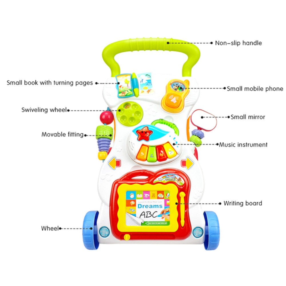 Premergator Baby Walker, multifunctional, pentru bebe, 7 jucarii montabile, Alb