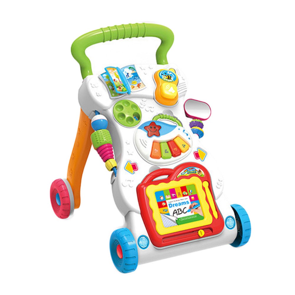 Premergator Baby Walker, multifunctional, pentru bebe, 7 jucarii montabile, Alb
