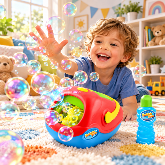 Aparat de Facut Baloane Mari de Sapun Funny Balloons IdealStore, Material Plastic, Dimensiune 17 x 27 x 17 cm, Perfect Pentru Zile Distractive, Culoare Rosu
