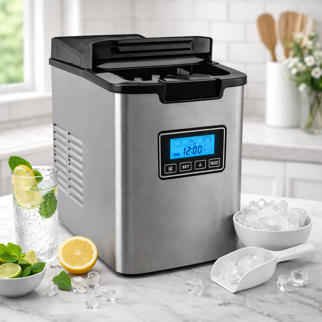Masina de cuburi de gheata IdealStore 12 kg/zi, 3 dimensiuni, autocuratare, afisaj LCD