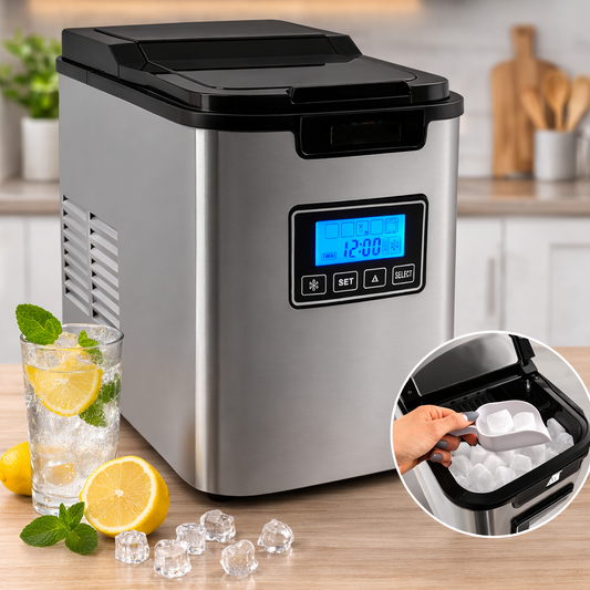 Masina de cuburi de gheata IdealStore 12 kg/zi, 3 dimensiuni, autocuratare, afisaj LCD