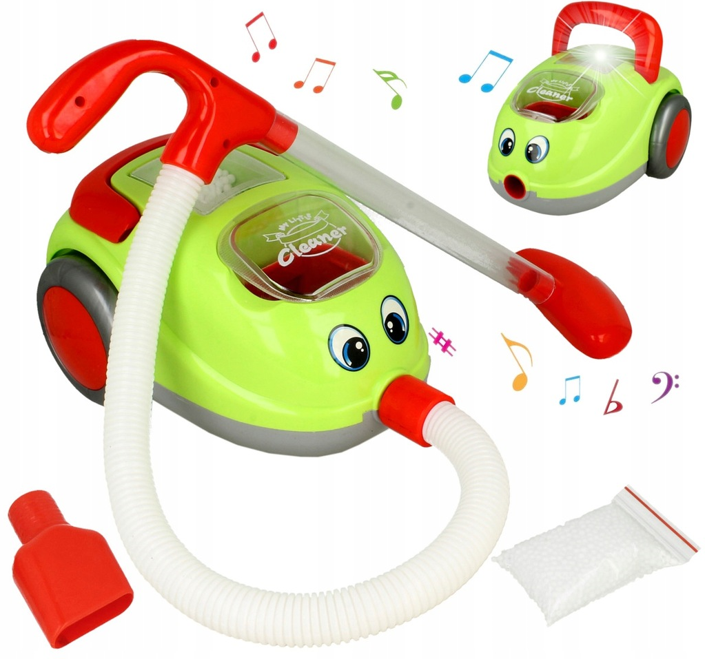Aspirator de Jucarie Pentru Copii Vacuum Cleaner idealSTORE, O Punga cu Bile de Polistiren, Recipient Detasabil pentru Deseuri, Accesorizat cu Efecte Luminoase si Sonore, Buton On-Off