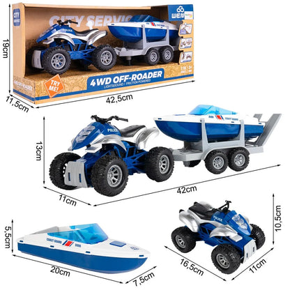 Jucarie 2in1 ATV cu Barca Politie Coast Guard cu Lumini si Sunete