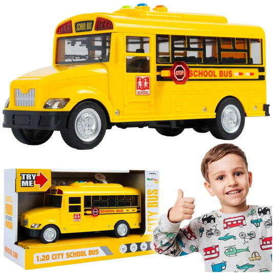 Autobuz Scolar Interactiv pentru Copii 1:20 cu Sunete Lumini si Usi Deschise