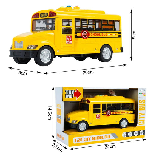 Autobuz Scolar Interactiv pentru Copii 1:20 cu Sunete Lumini si Usi Deschise