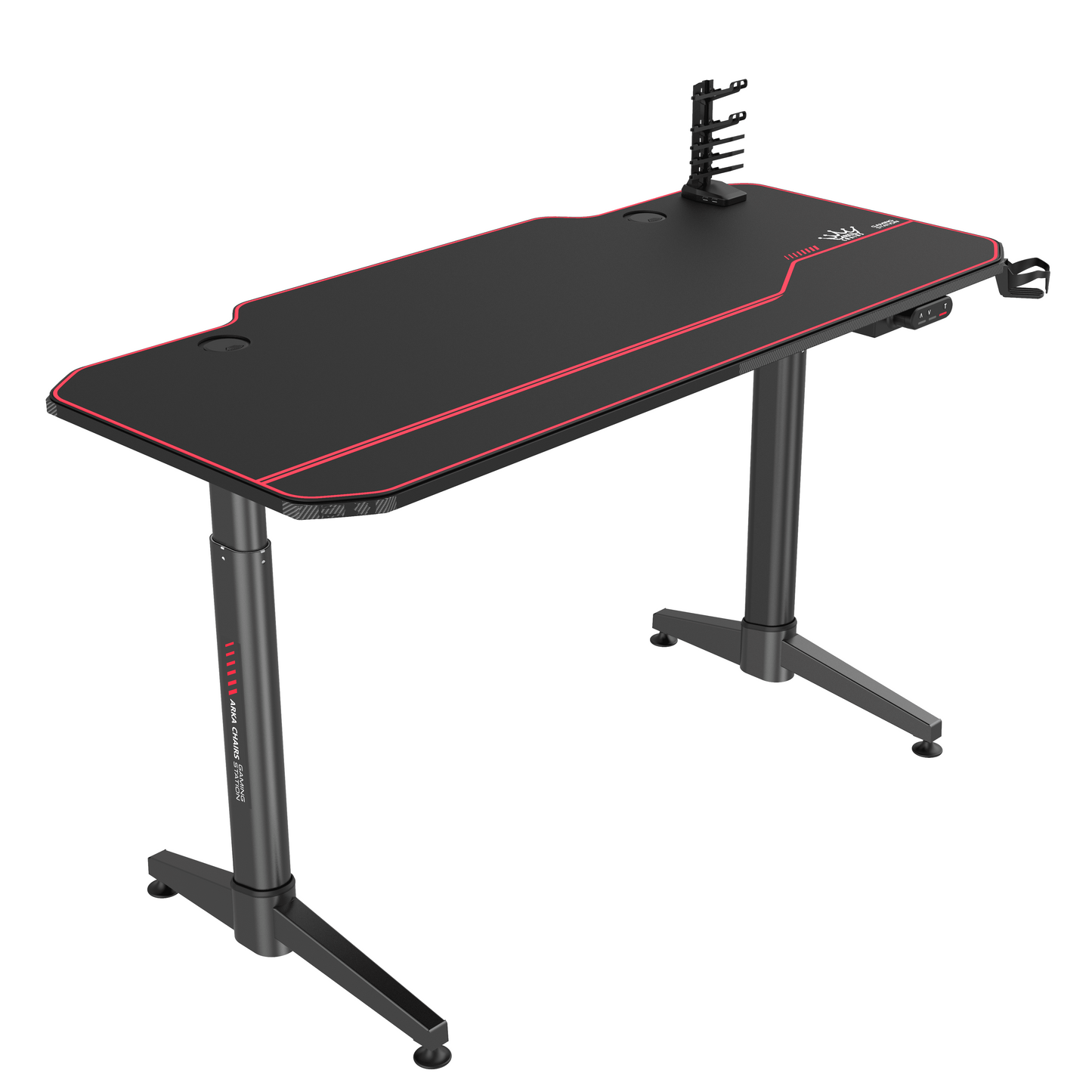 Birou gaming Arka Chairs Z14 Electric, 2 motoare, reglaj electric inaltime 140x66cm Profesional black pentru 2 monitoare, suprafata black carbon