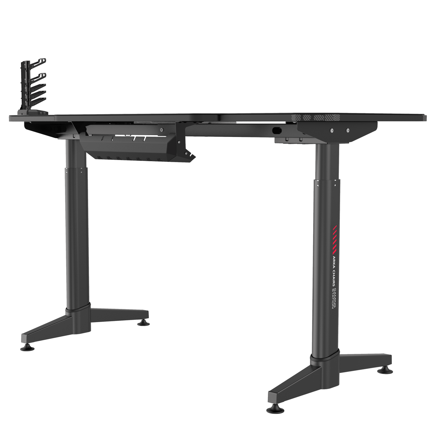 Birou gaming Arka Chairs Z14 Electric, 2 motoare, reglaj electric inaltime 140x66cm Profesional black pentru 2 monitoare, suprafata black carbon