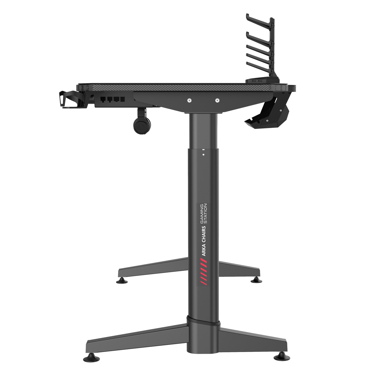 Birou gaming Arka Chairs Z14 Electric, 2 motoare, reglaj electric inaltime 140x66cm Profesional black pentru 2 monitoare, suprafata black carbon