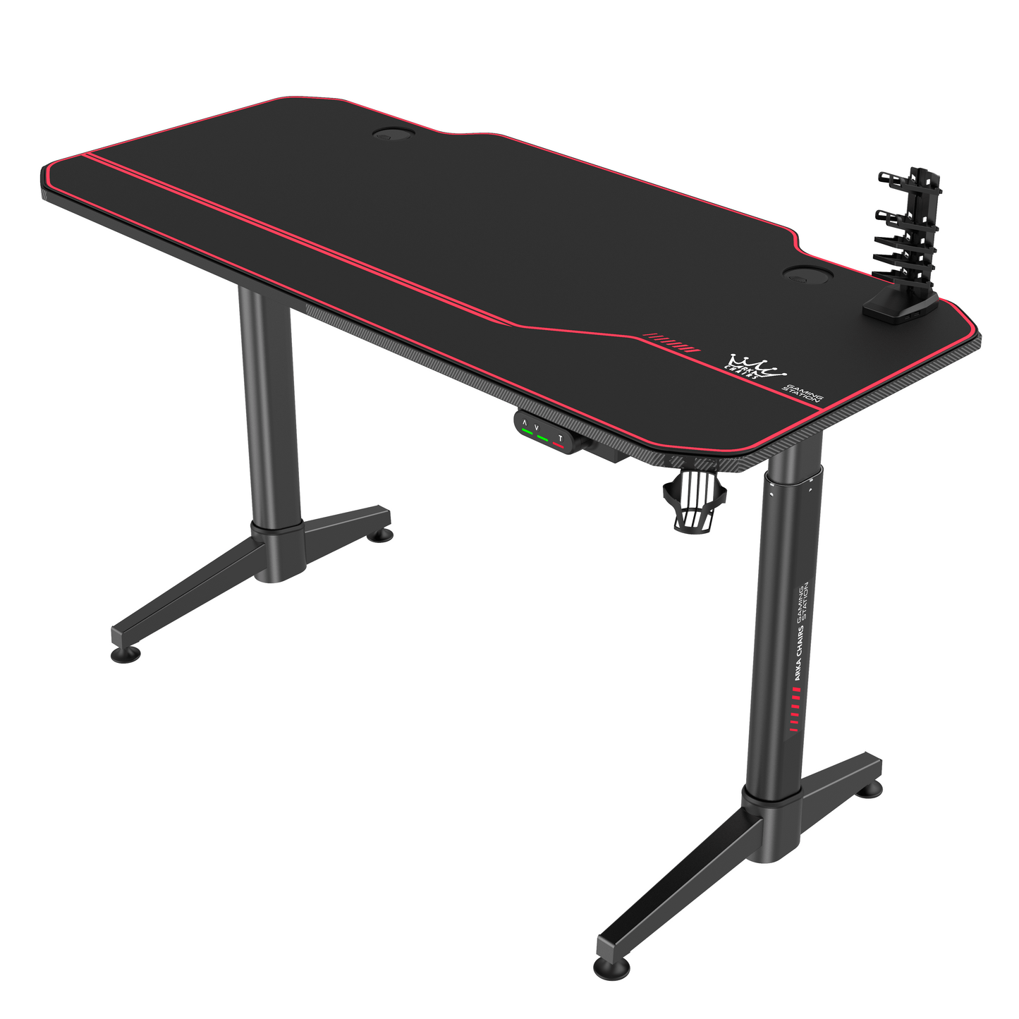 Birou gaming Arka Chairs Z14 Electric, 2 motoare, reglaj electric inaltime 140x66cm Profesional black pentru 2 monitoare, suprafata black carbon