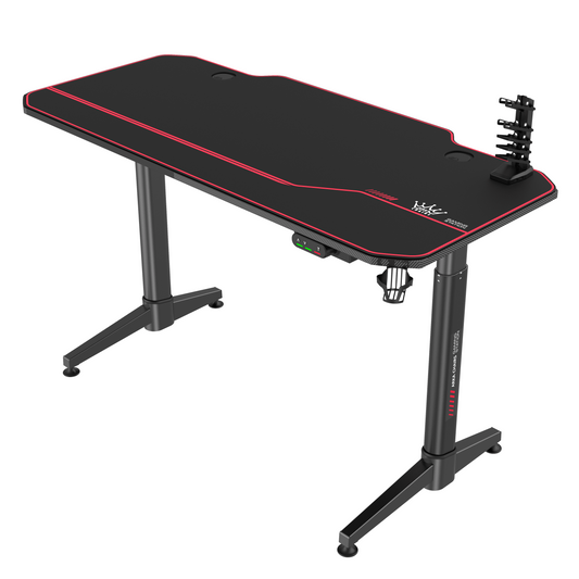 Birou gaming Arka Chairs Z14 Electric, 2 motoare, reglaj electric inaltime 140x66cm Profesional black pentru 2 monitoare, suprafata black carbon