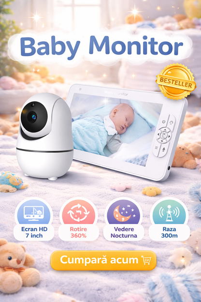 Baby Monitor ShineBaby idealSTORE, Ecran HD de 7 inch, Rotire Verticala si Orizontala,Raza mare de actiune pana la 300m