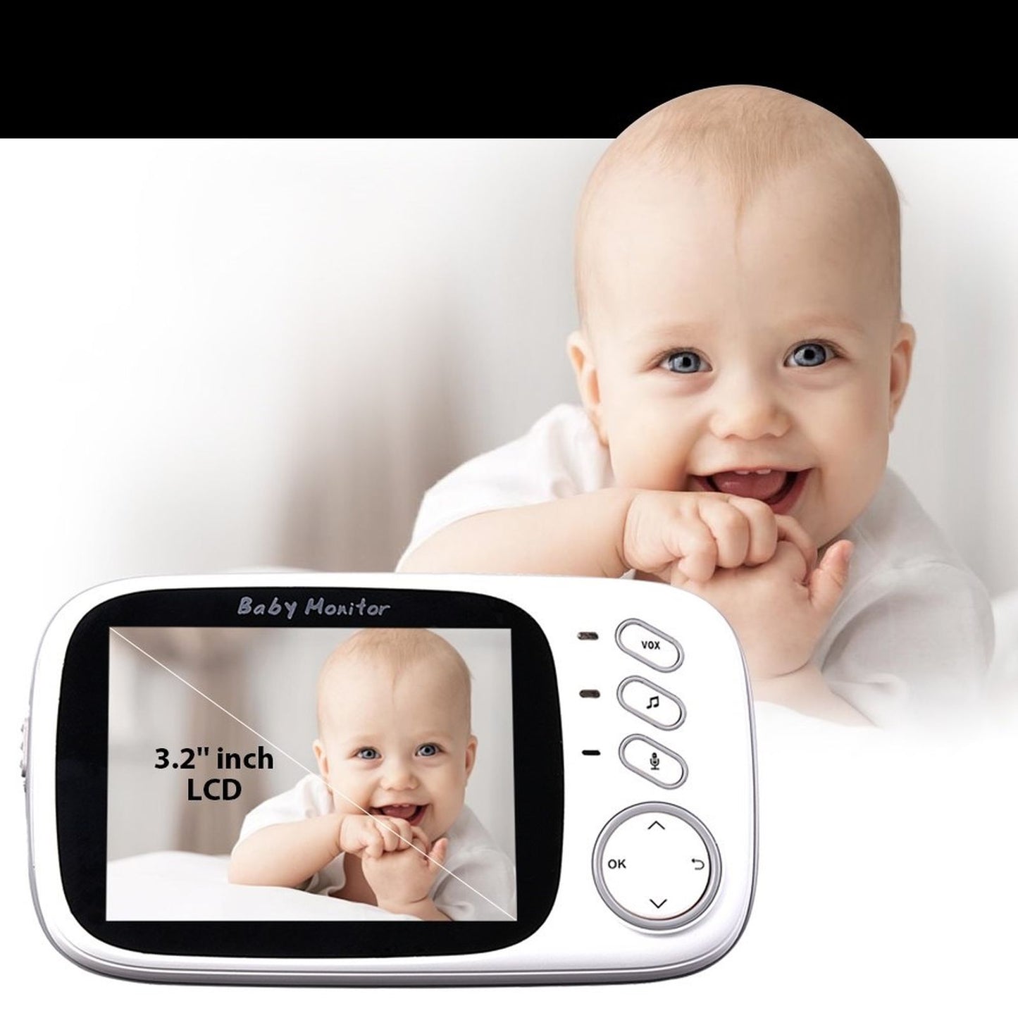 Baby monitor idealSTORE video-audio wireless cu night vision talk back si senzori temperatura, 3,2 inch