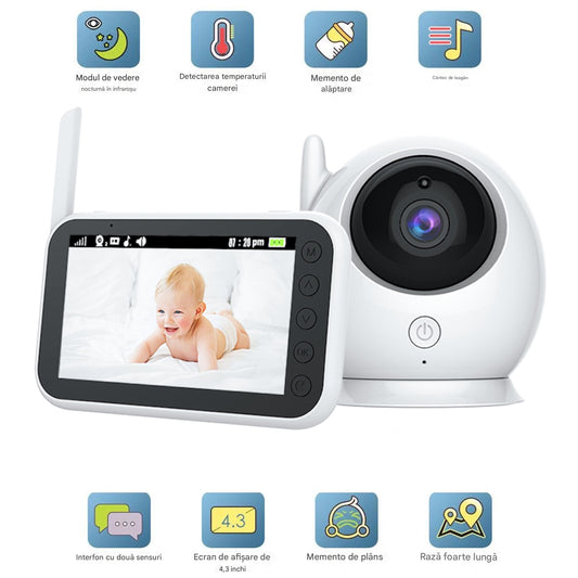 Baby Monitor Video BabyKonect 4.3 inch Night Vision Rotire 360