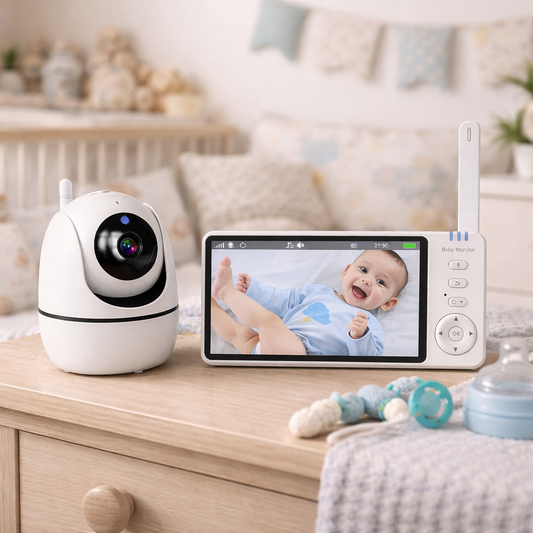 Baby Monitor si Camera de Supraveghere idealSTORE KidsGuard, Unghi 355, Inclinare 110, Night Vision, Zoom 4X, Raza Lunga 1300 m, Alerta Temperatura, Comunicare in 2 Sensuri, Alarma Hranire, Autonomie 30 Ore, Mod VOX, Ecran Mare 5', Cantece de Leagan