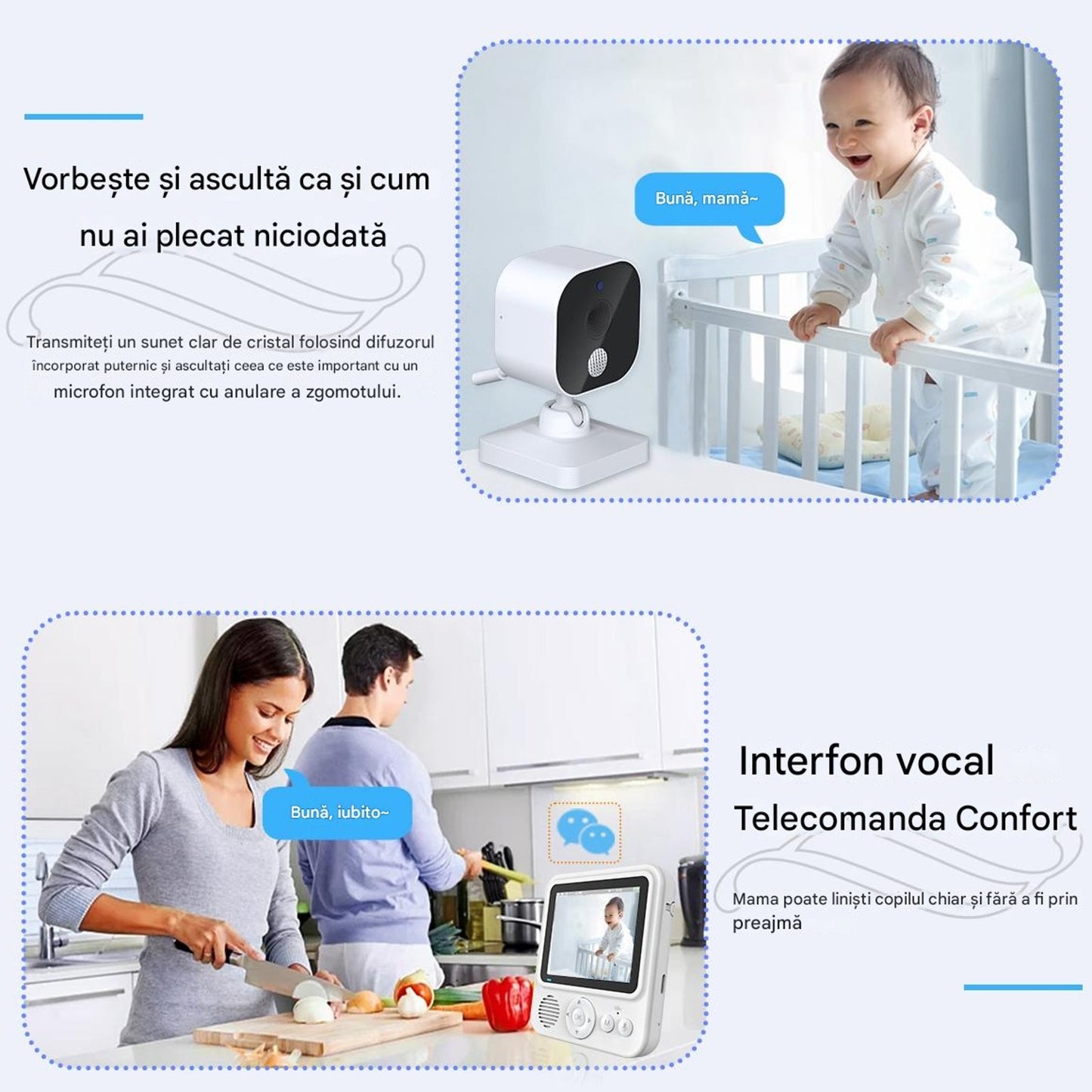 Baby Monitor Digital Wireless Audio-Video Smart BabyCam idealSTORE, Ecran HD 2, 8 inch LCD