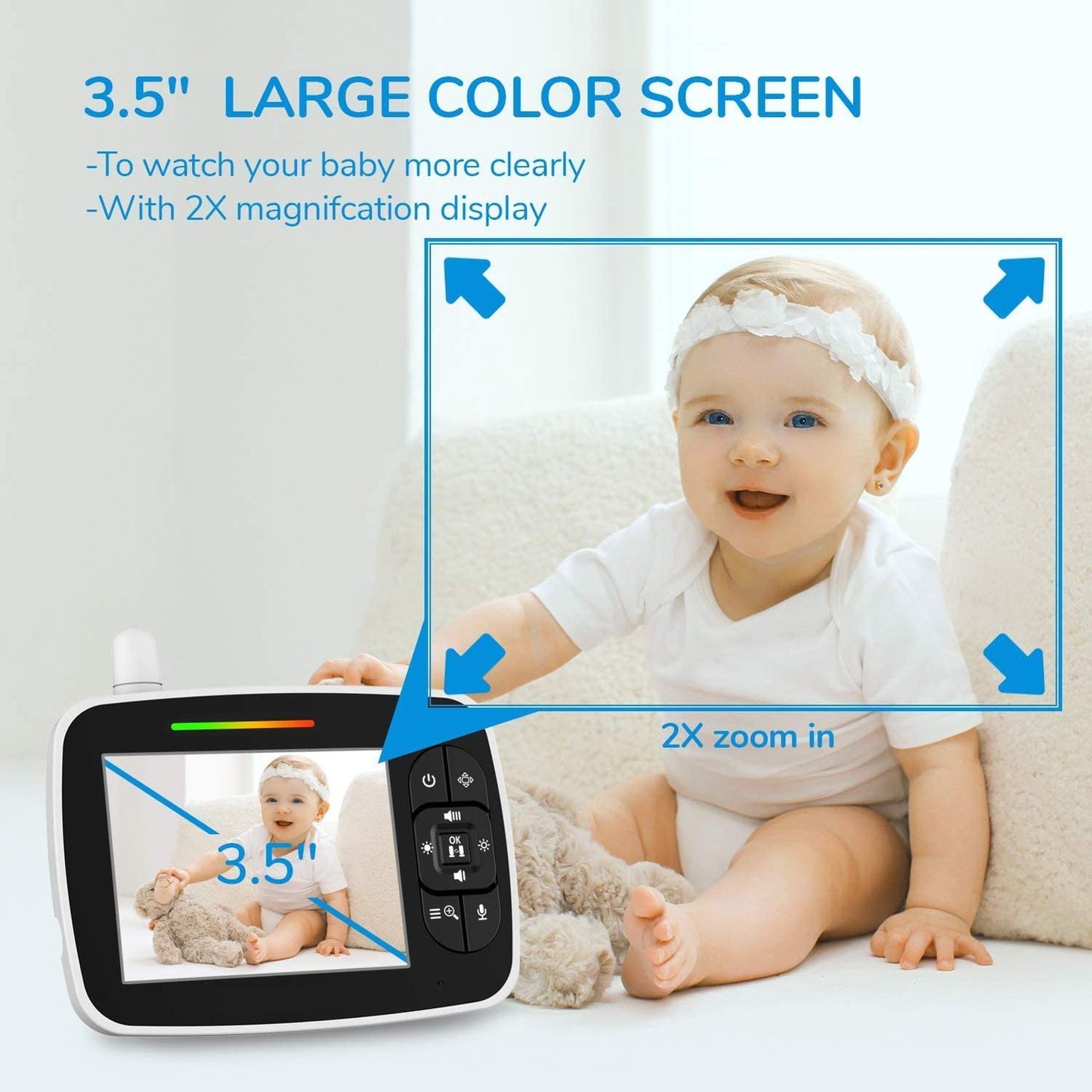 Sistem de Monitorizare Video si Audio Pentru Bebelusi idealStore, Ecran HD 3.5 inch, Vedere Nocturna, Raza Mare de Semnal