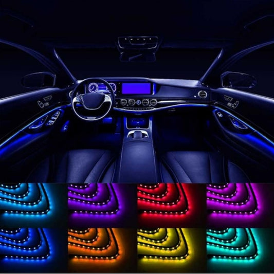 Banda LED Lumini Ambientale idealSTORE Auto 12V, 9W Telecomanda, Control Muzical 4 x 26,7cm, RGB