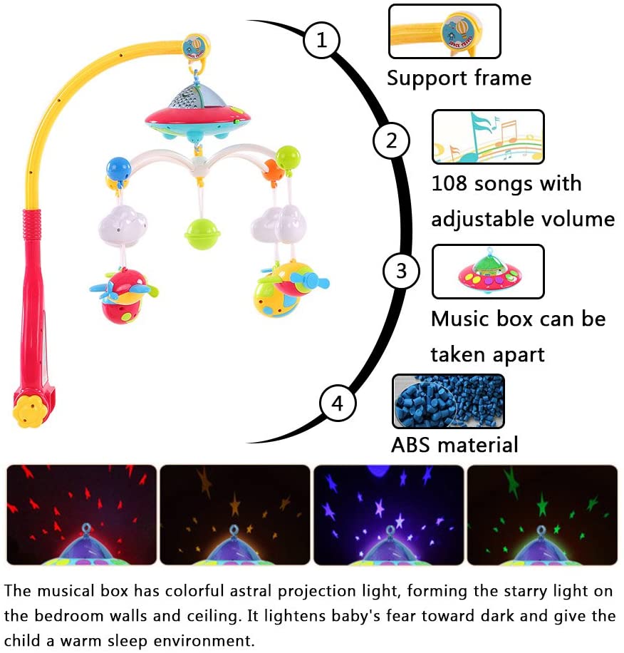 Carusel patut bebelusi, interactiv, Space Travel, muzical cu telecomanda si proiector, multicolor, pentru bebelusi, + 0 luni