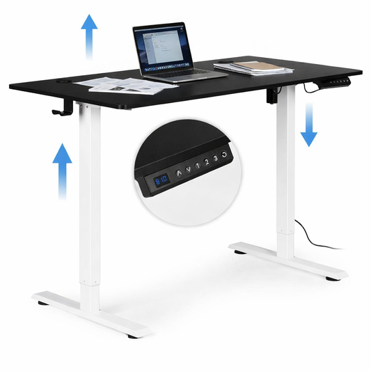 Birou electric reglabil pe inaltime office idealSTORE MordenOffice 120x60 cm alb negru memorie 3 pozitii