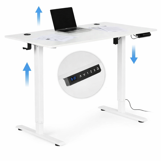 Birou electric reglabil pe inaltime office idealSTORE MordenOffice 120x60 cm alb memorie 3 pozitii